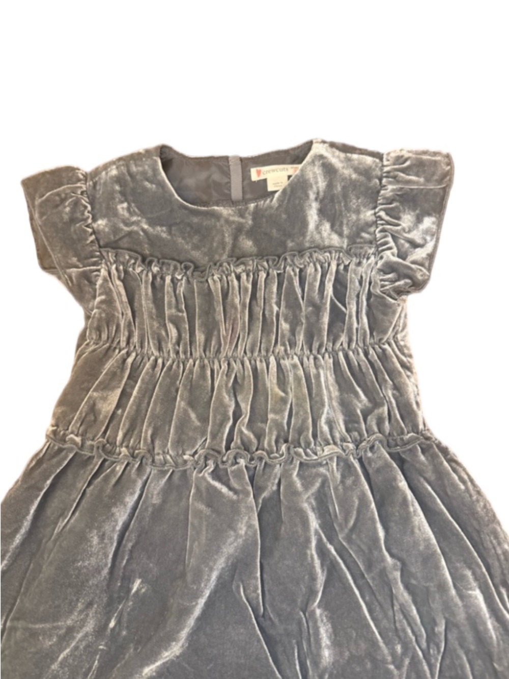 Crewcuts by J.Crew Gray Velvet Smocked Flutter Sleeves Party Dress 3T Toddler